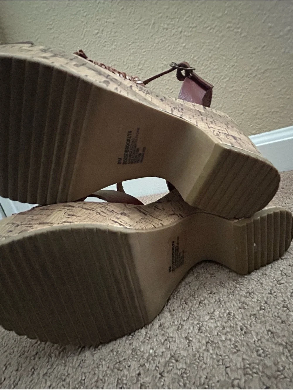Maurices Tan/Brown Woven Leather Wedge Sandals